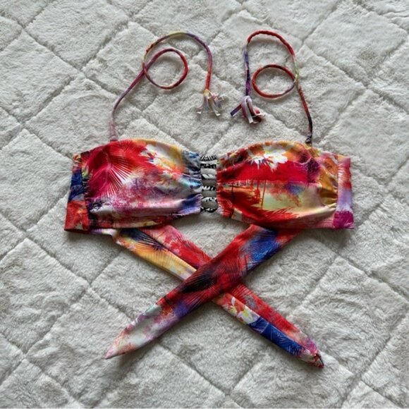 Raisins | Tropical Sunset Hawaiian Floral Print Bikini Top | Size Medium - Picture 2 of 9